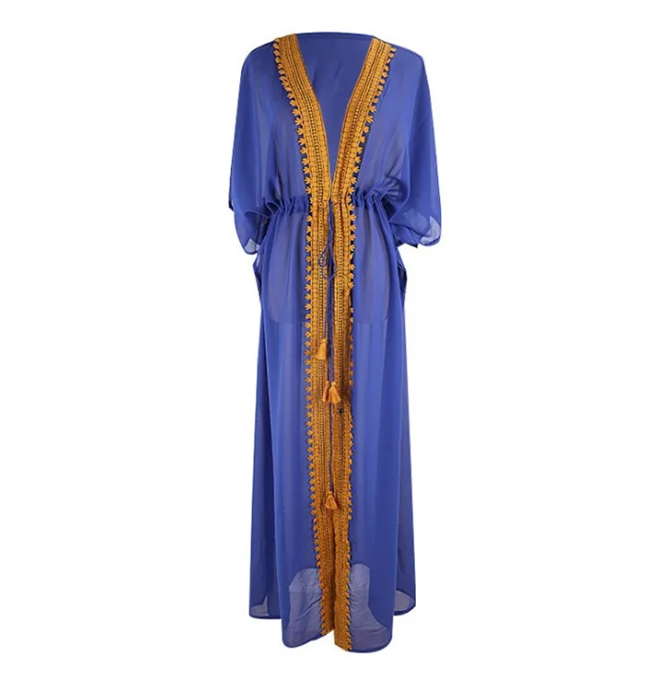 Синее шифоновое длинное пляжное платье, накидка, женское платье, Robe De Plage Vestidos, Плайя, бикини, накидка, парео, пляжная одежда
