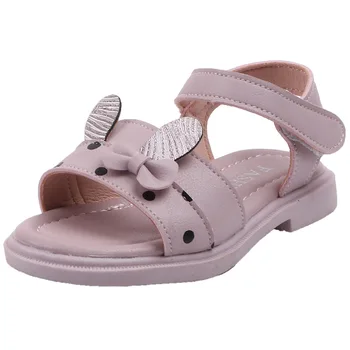 

Fashion Summer Children's Princess Beach Sandals Cute Rabbit Bow-knot Wave Point Soft Leather Flats For Girls Kids Toddler Shoes