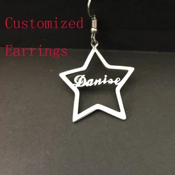 

2020 1 Pair Stainless Steel Custom Name Earrings Women Personalized Big Earrings Nameplate Handmade Heart Oorbellen Party Gifts