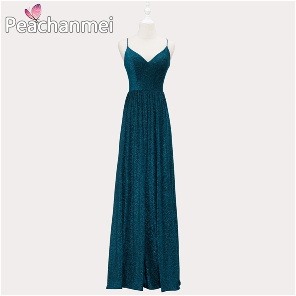 

Bling Bling Glitter Formal Evening Dress A Line Robe De Soiree Prom Dresses Long 2020 Criss Cross Backless Party Dress For Women