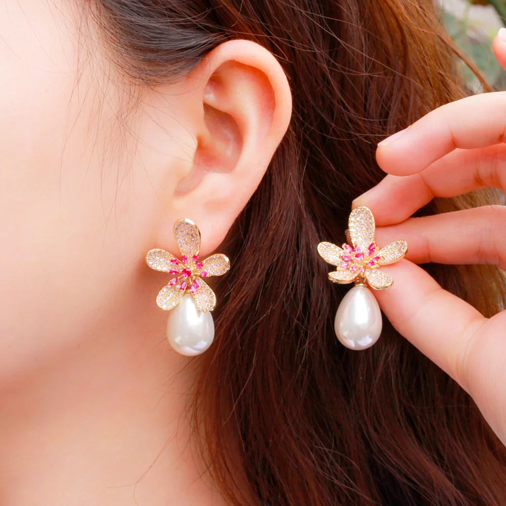 Cz Zirconia Black Gun Earrings | Black Pearl Earrings | Big