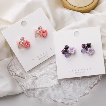 

925 Silver Shell Flowers Crystal Earrings Female Elegant Simple Sweet Rose Ear Stud Japanese and Korean Style Ornament