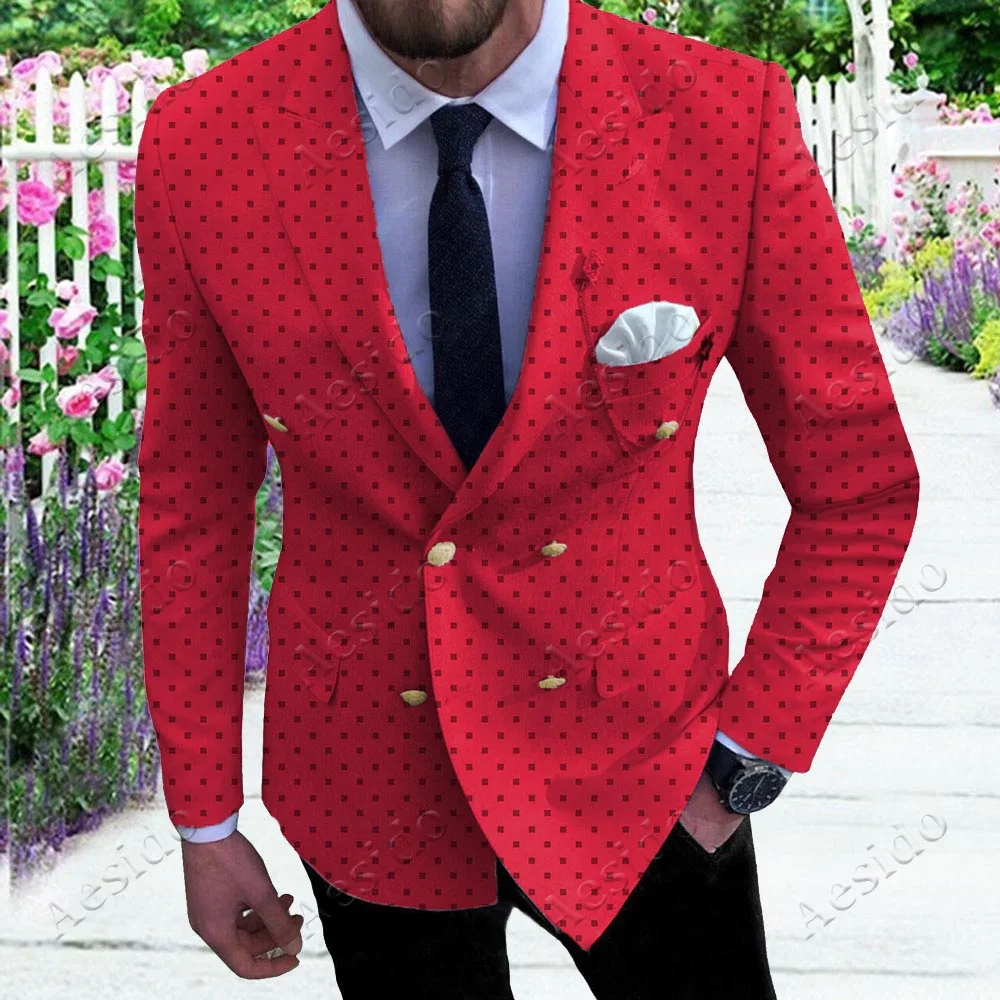 Red Aesido повседневные мужские костюмы Slim Fit 2 шт. выпускные смокинги двубортный пиджак узорчатый Блейзер брюки набор свадебные Женихи для мужчин - Цвет: Red