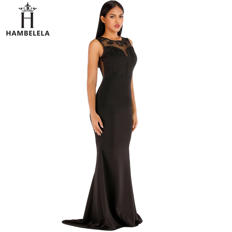 HAMBELELA Formal Evening Party Dresses 2020 New Mermaid O Neck Short Sleeve Lace Appliques Tulle Long Party Gowns Robe Soiree (4)