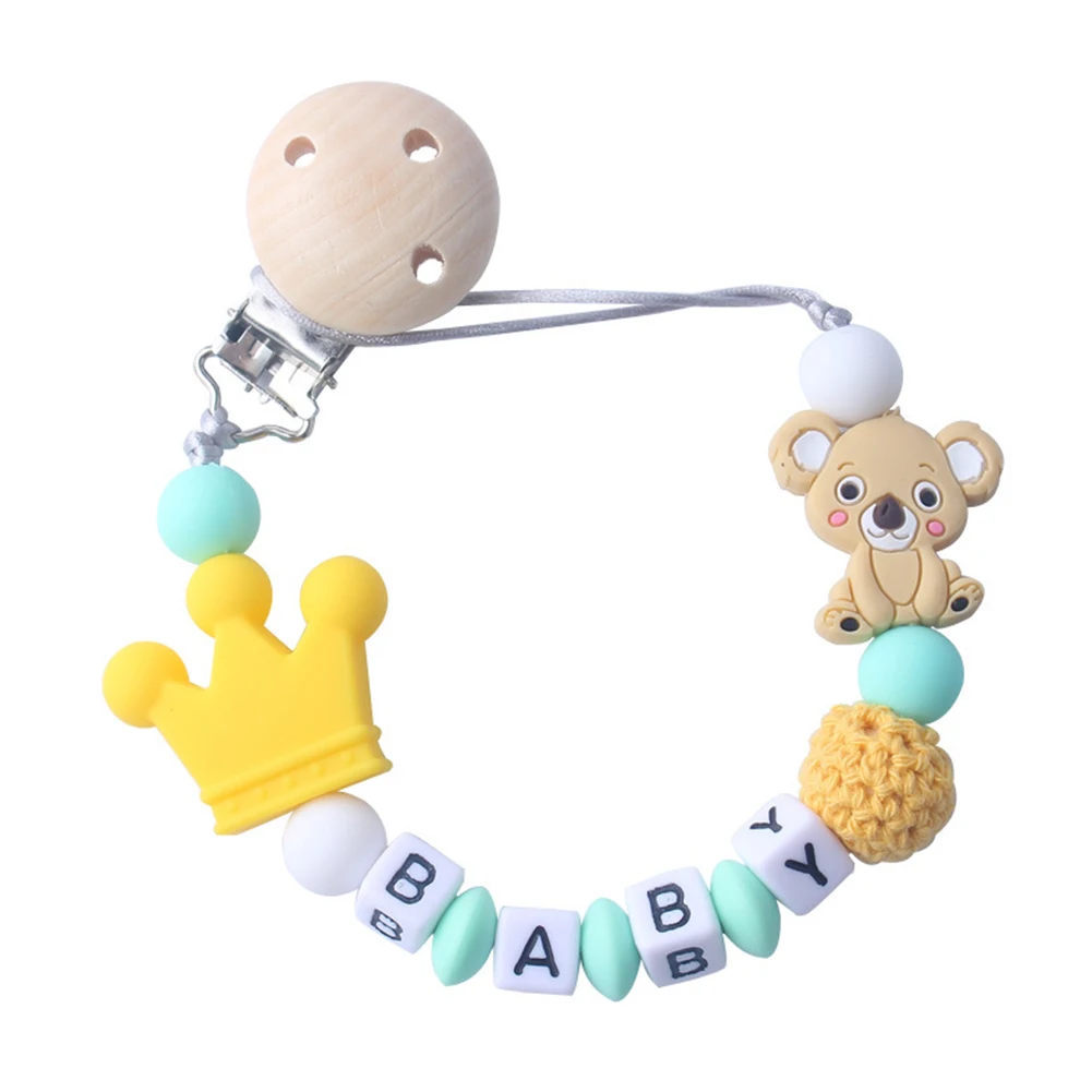 3M PCS Cute Koala Letter Beads Silicone Teether Bracelet Teething Soother Pacifier Clip New - Цвет: Цвет: желтый