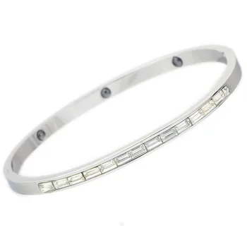 

Simple style inlaid zircon stainless steel ladies bracelet European and American fashion couple women's bracelet gifts