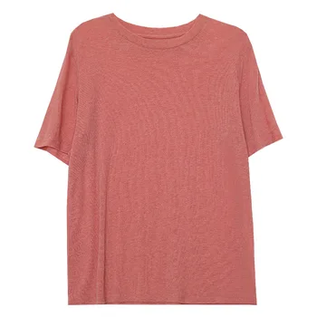 

2020 Ladies Solid Color Short Sleeve Round Neck T-Shirt Pure Cotton Casual New gray