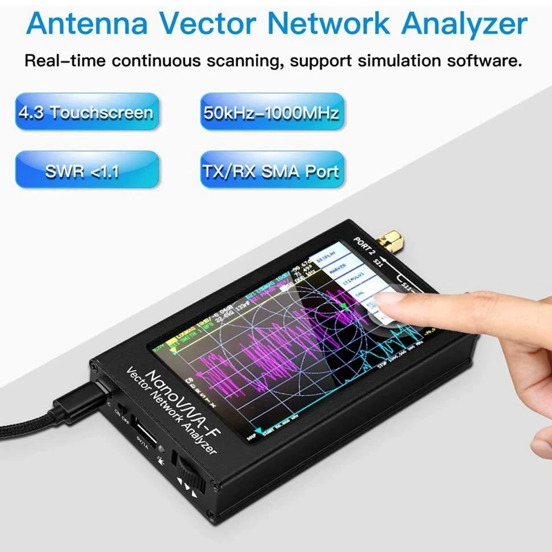 NanoVNA F UHF вектор сетевой анализатор антенны в переменного тока 50 1000 МГц 4 3 дюймов IPS