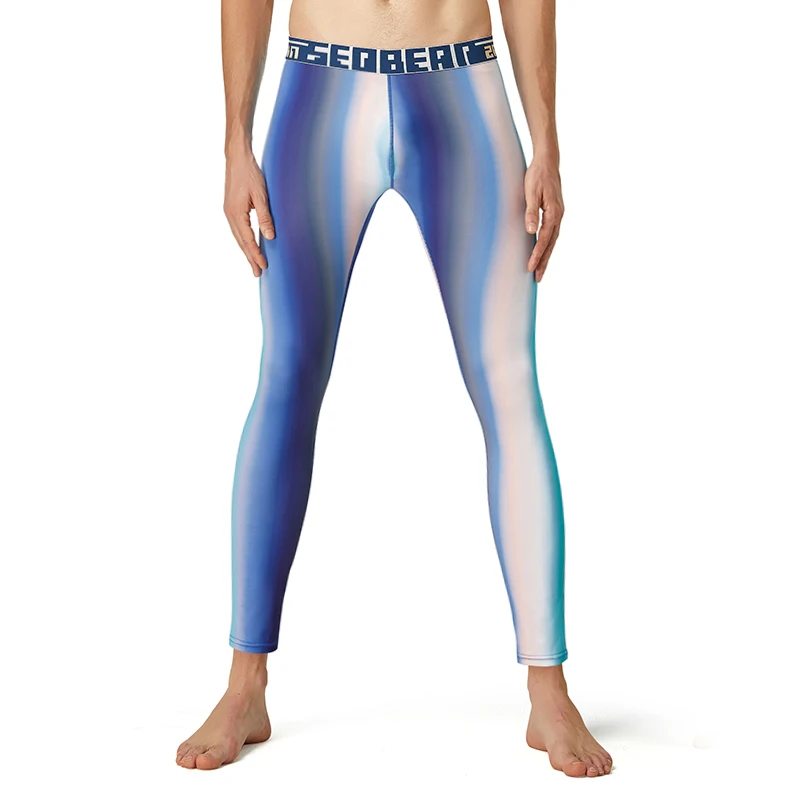 Autumn Men's Thermal Underwear Bottoms Men Slim Long Johns Aurora Gradient Sport Thin Leggings Tights Sleep Warm Trousers