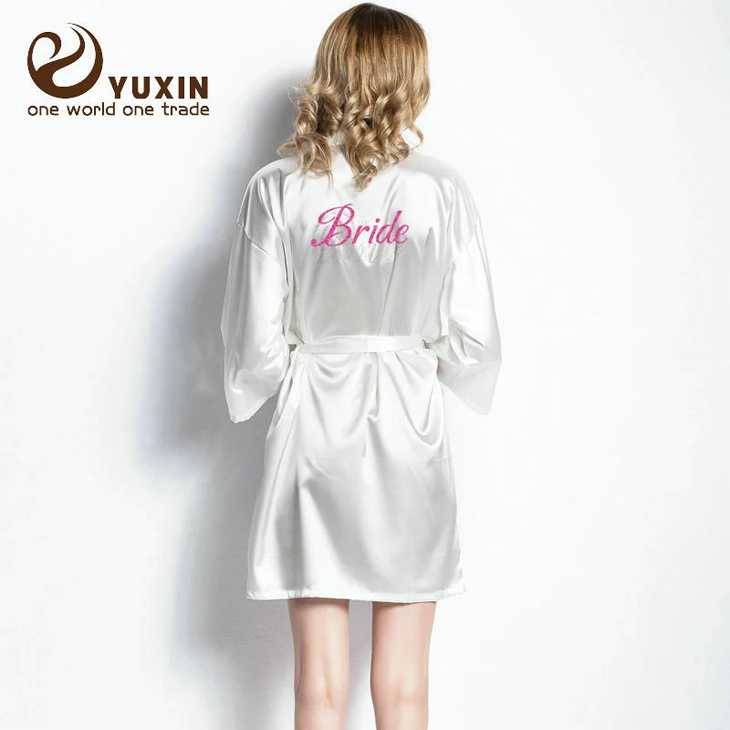 YUXINBRIDAL новинка 2019 года румяна атласный шелковый халат для невесты Свадебный