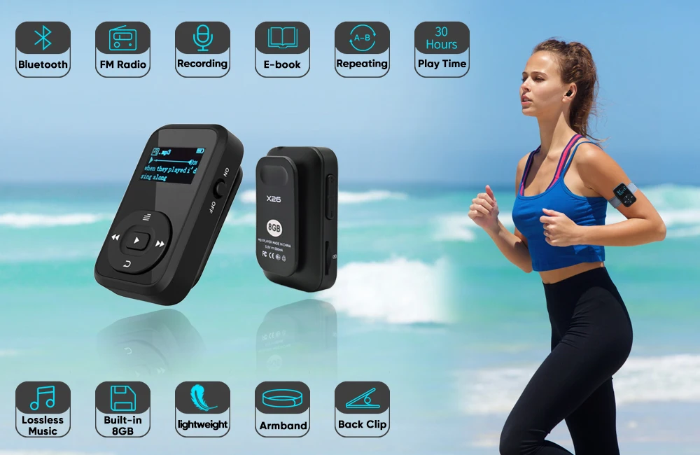 Deelife Running MP3 Play Bluetooth with Clip Armband Headphones Mini Radio Music MP 3 Players for Sports