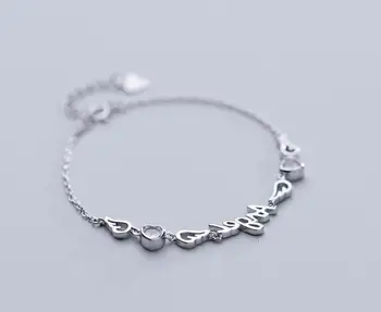 

Authentic 1p REAL. 925 Sterling Silver Jewelry "Angel" script &Love heart chain Bracelet GTLS851