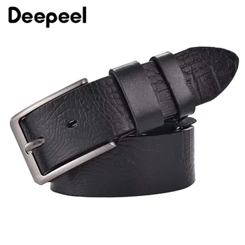 

Deepeel 3.7*110/115/120/125cm Men's First Layer Cowhide Crocodile Pattern Pin Buckle Belt for Youth Personality Casual BeltYK634
