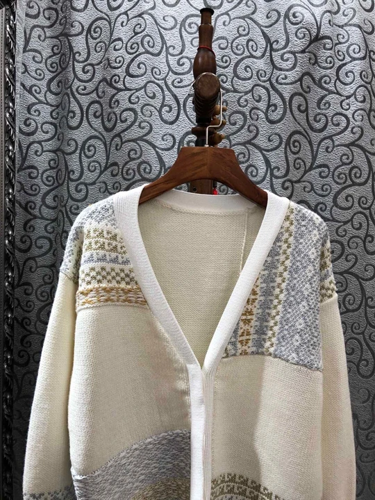 New women's V-neck color blocking woven decoration long sleeve loose cardigan 1110