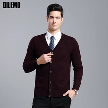 Модный бренд 6% шерстяной свитер, мужской кардиган вязаные Джемперы жаккардовый зимний v-образный вырез приталенная повседневная мужская одежда