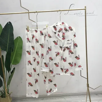 

Fiklyc Spring New Explosion Models Ladies Pajamas Long-Sleeved Trousers Suit Home Service Four Colors Optional