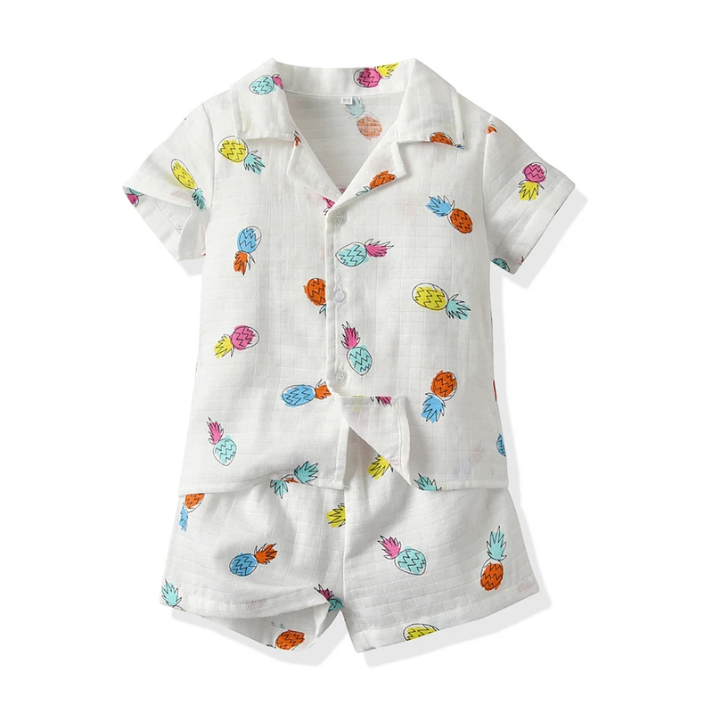 

top and top Summer Little Boys Girls Cotton Pajamas Set Kids Short Sleeve Pineapple Pattern Nightwear Toddler Sleepwear Suit