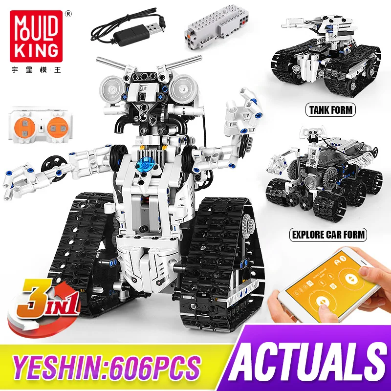 Mould King High-Tech Power Bricks Toys Remote Control Transbot Robot 3 In 1 Model Building Blocks Kids DIY Christmas Gifts | Игрушки и