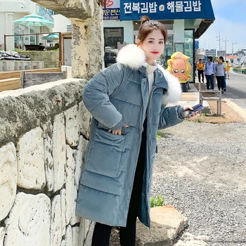 

women winter hooded parka 2020 X-long jackets with fur collar solid thick female coats casual warm outwear abrigo mujer invierno