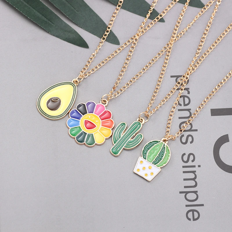 Милое милое ожерелье из мультфильма кактус авокадо Подсолнух подвеска на