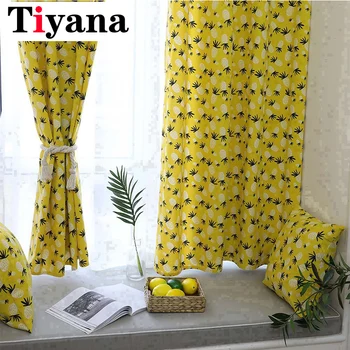 

Cute Yellow Pineapple Curtain Door Window Drapes Short Curtains Panel For Bedroom Living Room Ready Made Ring Top Curtain JK053X