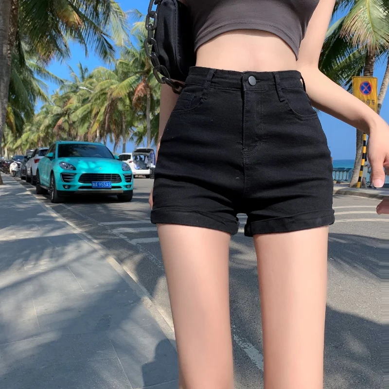 lululemon shorts GOOHOJIO 2021 Summer New Ladies High Waist Skinny Denim Shorts Fashion Vacation Shorts Female Sexy Thin Elasticity Beach Shorts burberry shorts