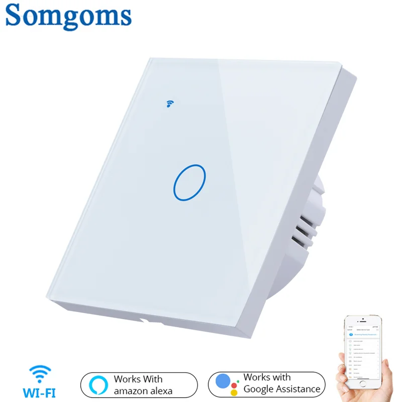 Wi-Fi настенный выключатель умный сенсорный переключатель дистанционного управления голосового контроля 1/2/3 Беспроводной светильник переключатель EU/UK Стандартный работать с Alexa Google Home - Цвет: White