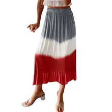 Модная женская бело-красная элегантная длинная юбка в полоску с принтом женская юбка Уличная Faldas Mujer Moda Plisowana Spodnica# W