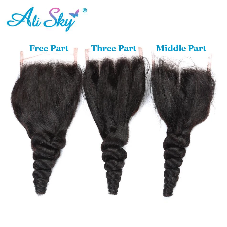 Alisky Малайзии свободная волна 4x4 /средний/три части Кружева Закрытие с ребенком Человеческие волосы Remy для наращивания, 1B 130% плотности черного цвета