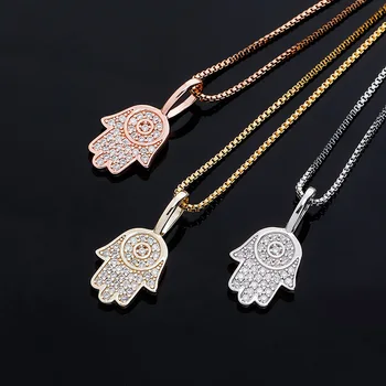 

Hip Hop S925 Sterling Silver Bling Ice Out Hand of Fatima Pendants Necklaces for Women Fashion Charm Jewelry Drop Shipping