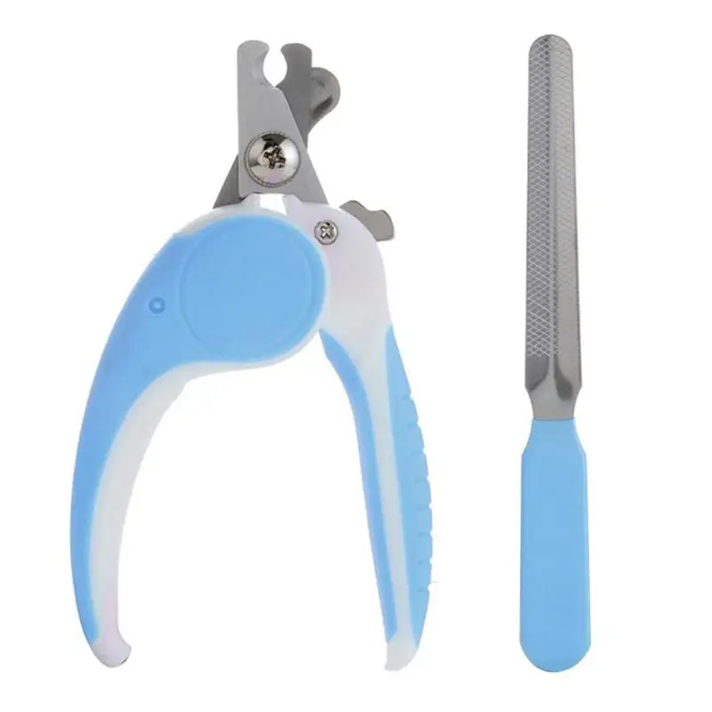 Candy Color Stainless Steel Dogs Cats Claw Nail Clippers Suit with File - Цвет: Синий