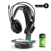 befon RGB Headphones Stand with 4 USB Ports Support Wireless Charging Headphone Holder for Gamers Gaming PC Accessories Desk