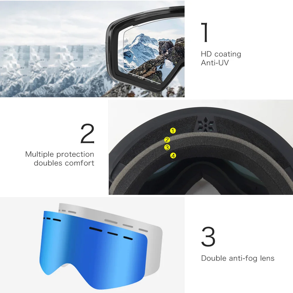 DMAR магнитные лыжные очки защита от тумана сохраняет тепло двухслойные очки мужские и женские снежные очки маска для катания на коньках