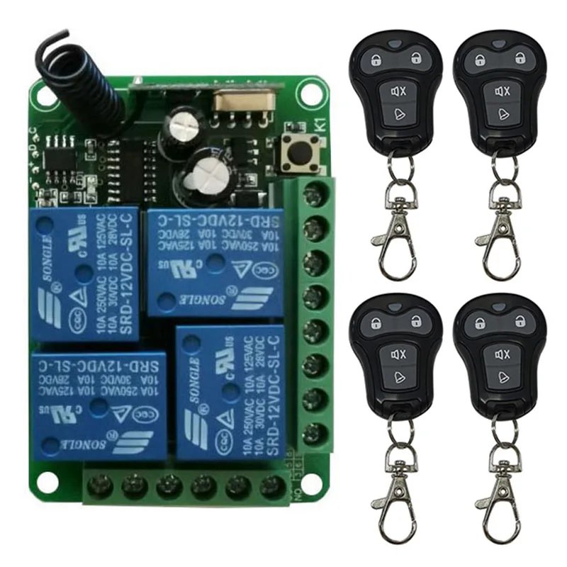 

DC 12V 24V 10A Relay 4CH 4 CH Wireless RF Remote Control Light Switch 10A Relay Output Radio Receiver Module +Transmitter