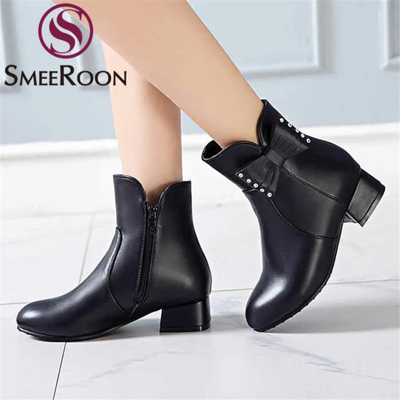 Smeeroon/Большие размеры 34-48; модные женские ботинки Ботильоны на молнии на среднем каблуке классические осенне-зимние ботинки Новинка года; женская обувь