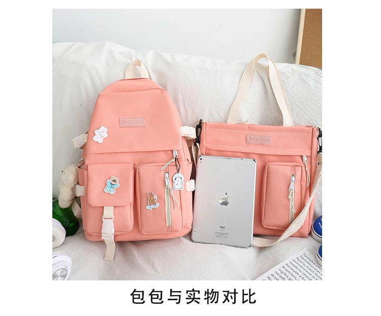 NEW 5 Piece Set backpacks fashion canvas kawaii female Korean Shoulder bag Casual College Students backpack School bag for girl