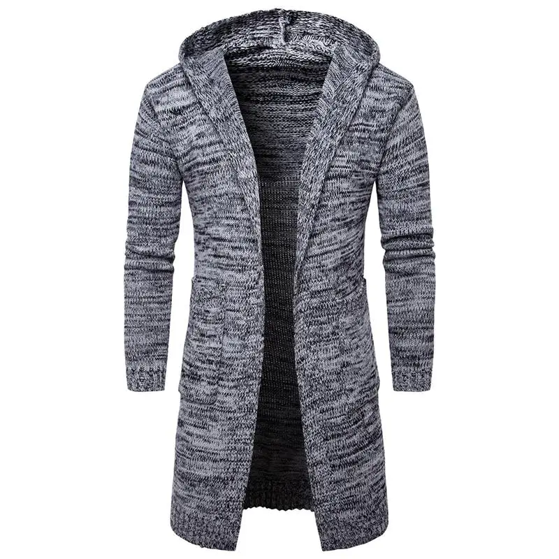 Men's Hooded Padded Cardigan Sweater Coat Trend Europe and America Fashion Men Sweater Long Style Casual Fitness Sweater Men