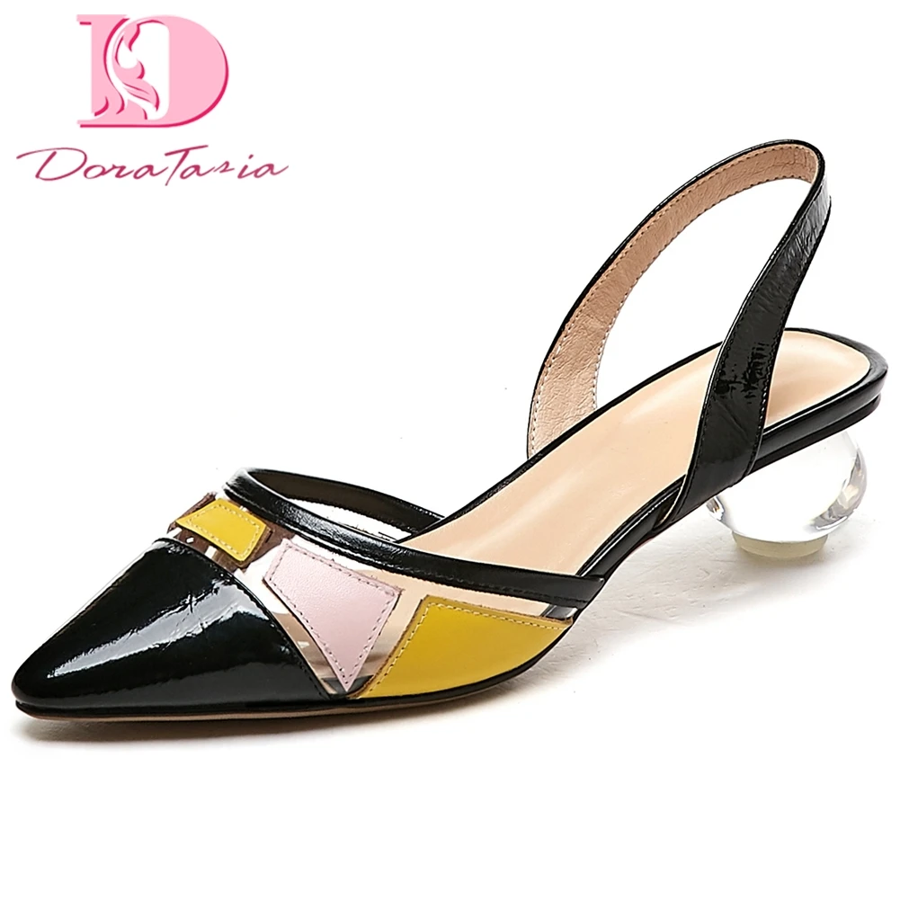 

Doratasia 2020 Brand Design Elegant Patchwork Slingback Genuine Leather Clear Round Heels Summer Women Sandals Woman Shoes