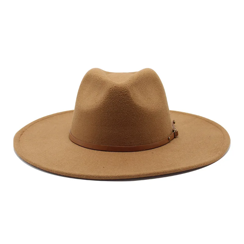 cream fedora Quality Big edge wool Fedora Hat Women Men Imitation Wool Felt Hats with Metal Chain Decor Panama Fedoras Chapeau Sombrero straw fedora Fedoras