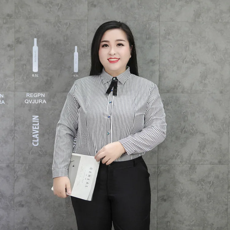 Туника женская Blusas элегантная OL Женская офисная одежда размера плюс 3XL-9XL туника в полоску черно-белые официальные блузки Топы J939