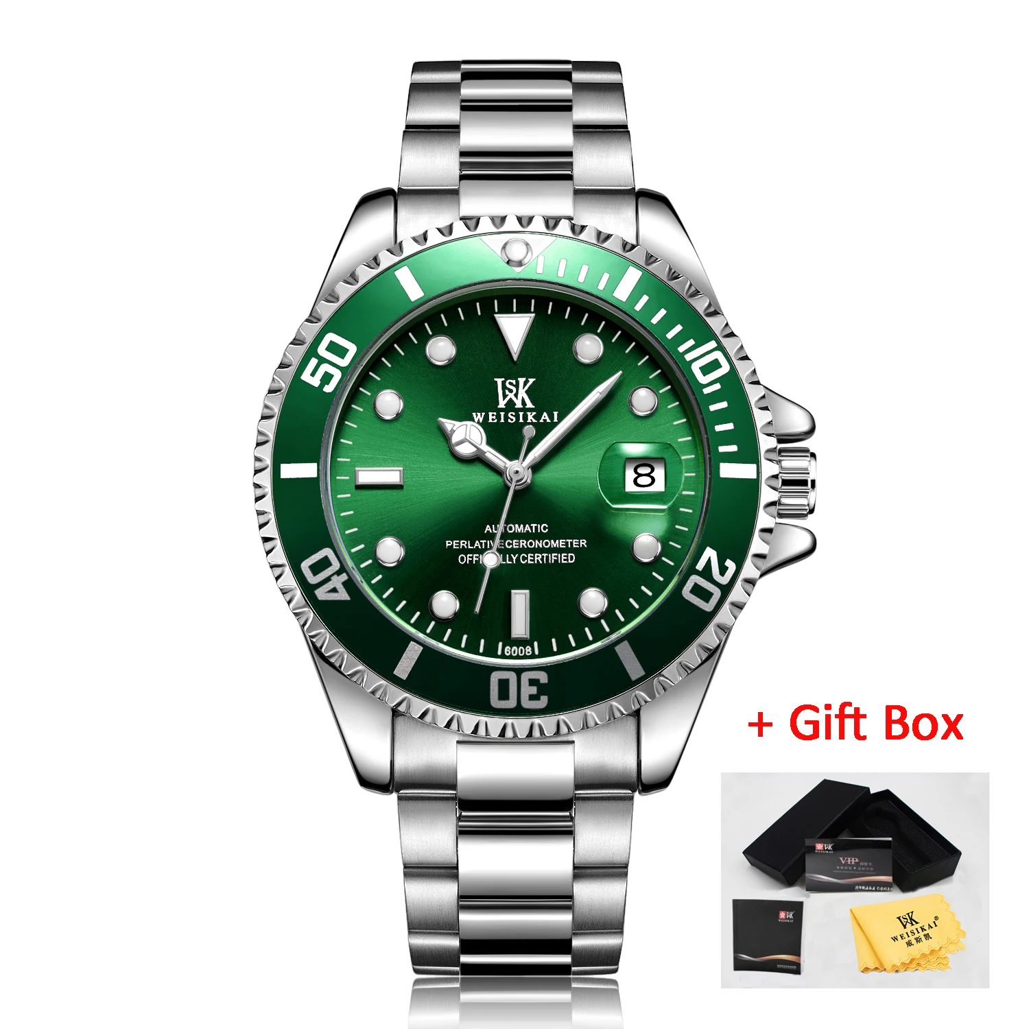 WSK silver green WEISIKAI Мужские автоматические механические часы лучший бренд класса люкс спортивные Diver Мужские часы для дайвинга мужские наручные часы Relogio Masculino - Цвет: WSK silver green