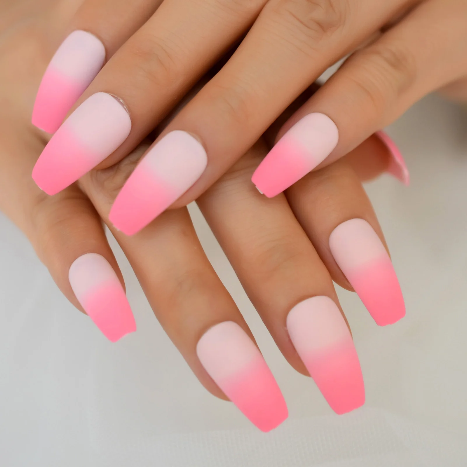 24pcs Peach Pink Ombre Fake Nails Press On Matte Long Coffin Artificial Nail  Tips Acrylic Square Flat Nail Art By Echiq - False Nails - AliExpress