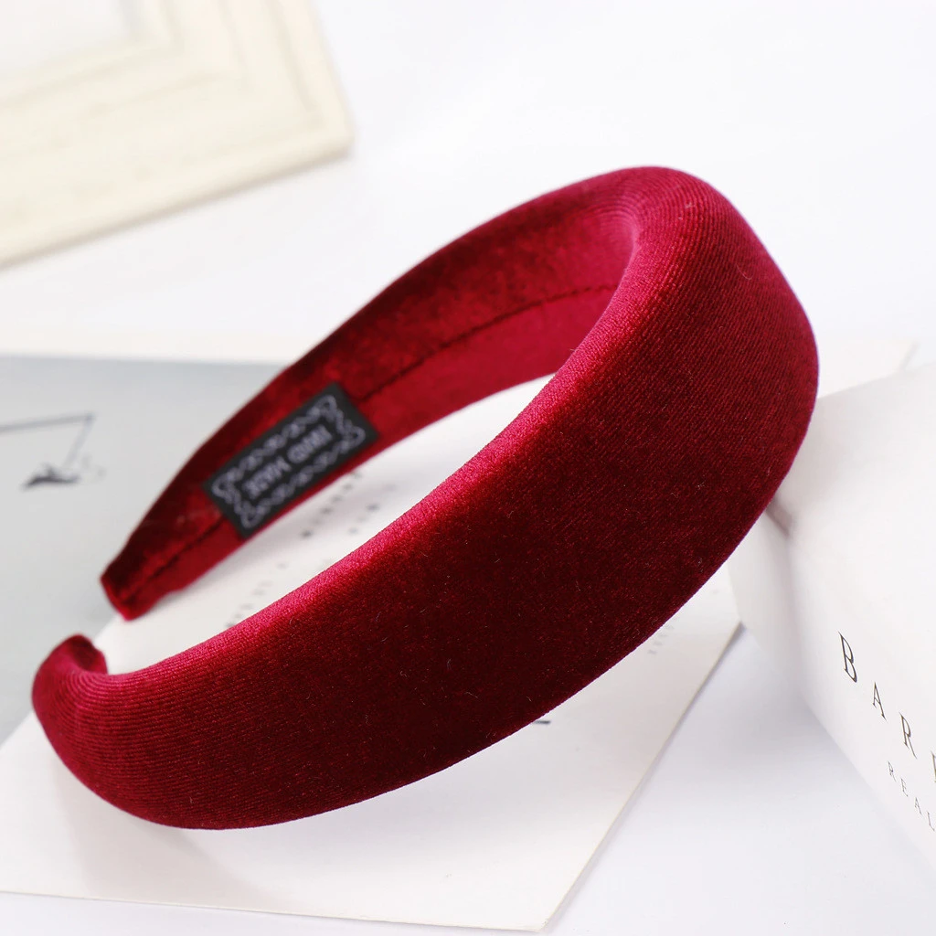 2019 Female Bezel Head Velvet Padded Headband For Women Solid  Wide Thick Gifts Hair Hoop  Elastic Hairband Hair Accessories 903