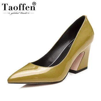 

Taoffen Women Real Leather Sexy Hoof Heels Pumps Party Wedding Lady Office High Heel Shoes Woman Pointed Toe Footwear Size 34-42