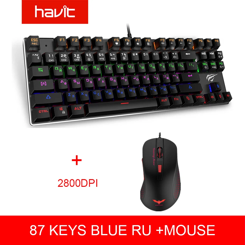 HAVIT механическая клавиатура 87/104 ключи синий/красный переключатель USB Проводная игровая клавиатура Подсветка RU/US клавиатура для настольного компьютера ноутбука - Цвет: 435 Blue RU 745
