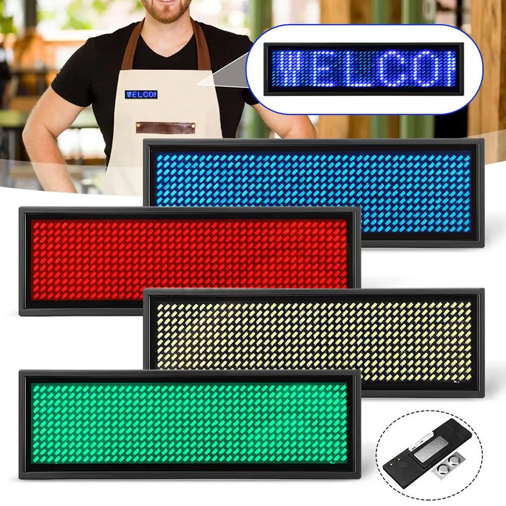 Bluetooth 48x12 Punkte LED-Namensschild mit Magnet und Pin