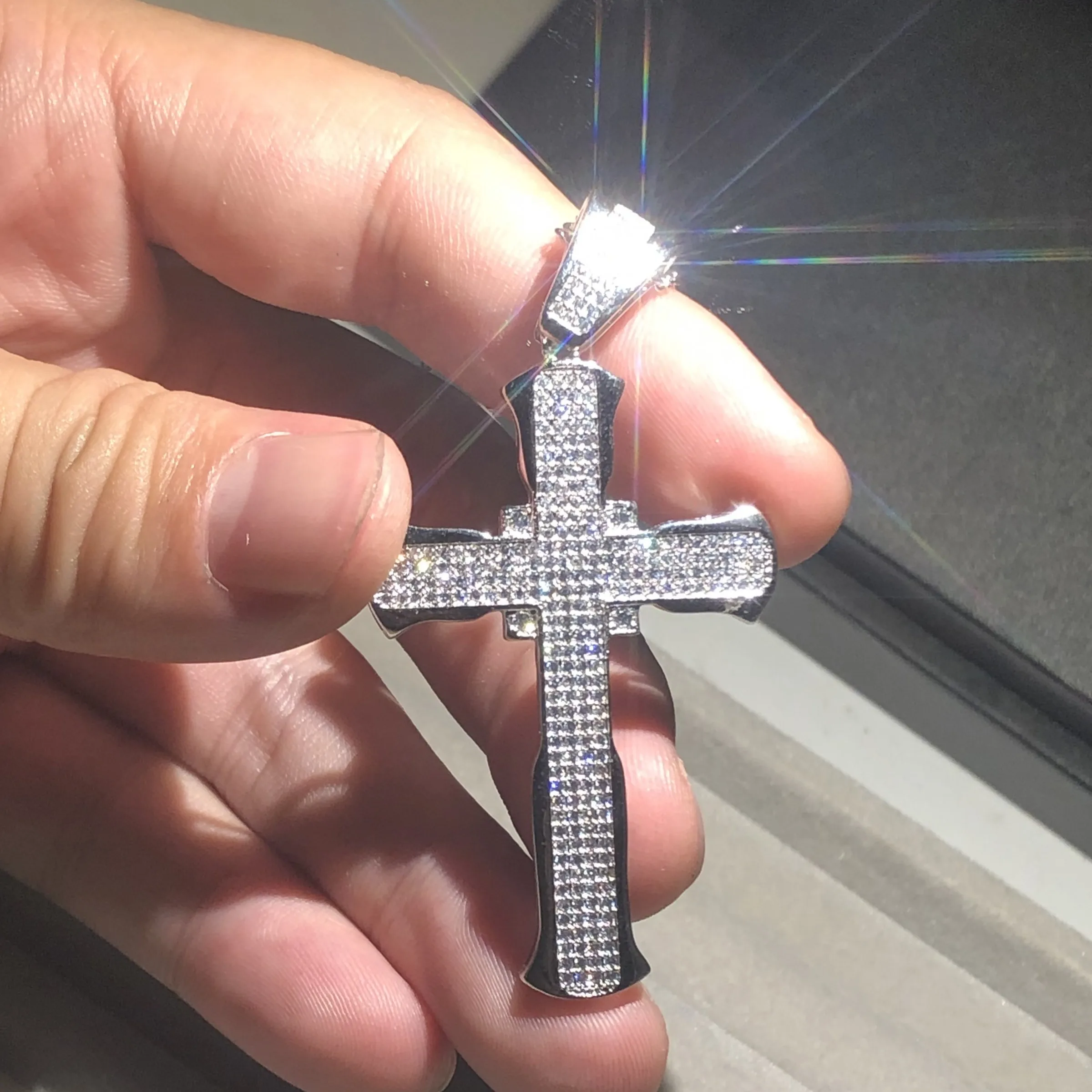 Новинка 925, серебряное, изысканное, Библейский Крест Иисуса, ожерелье для женщин и мужчин, распятие, шарм, имитация платины, ювелирные изделия с бриллиантами