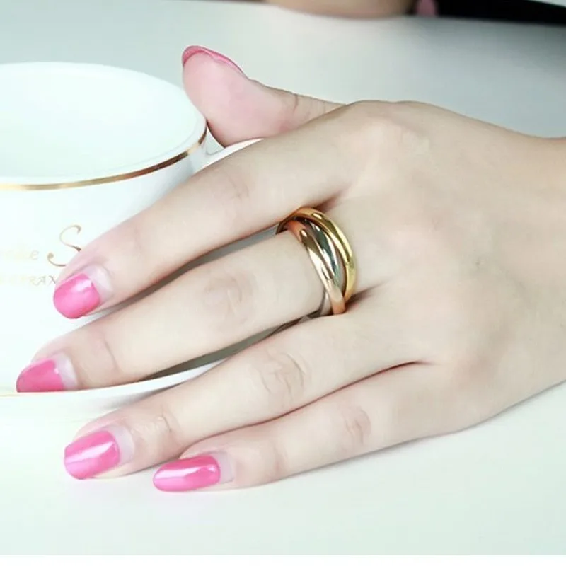 Кольцо женское классическое золотистое с 3 кольцами|wedding band ring|finger ringband ring |