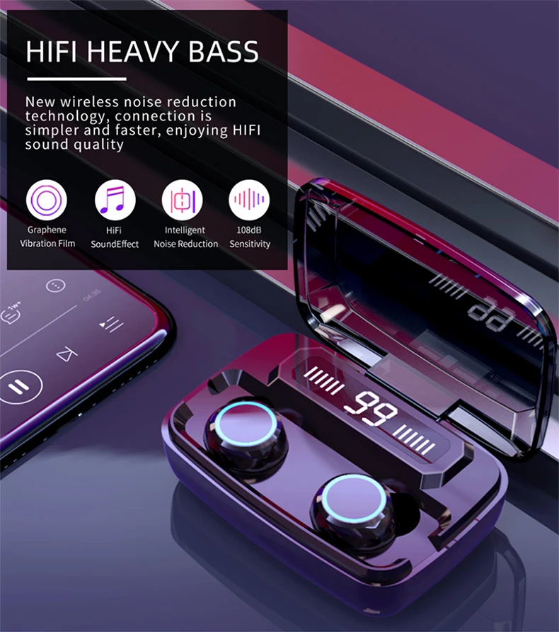 M11TWS сенсорная Беспроводная bluetooth-гарнитура, гарнитура для упражнений, HiFi гарнитура 4000 мА перезаряжаемый мобильный телефон