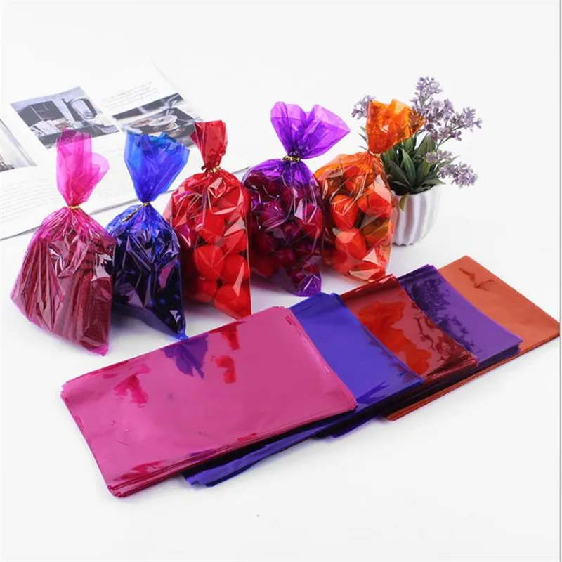 Sacchetti di cellophane di colore misto da 50 pezzi Sacchetti di plastica per biscotti per caramelle Sacchetti per imballaggio regalo per biscotti per feste di compleanno  15